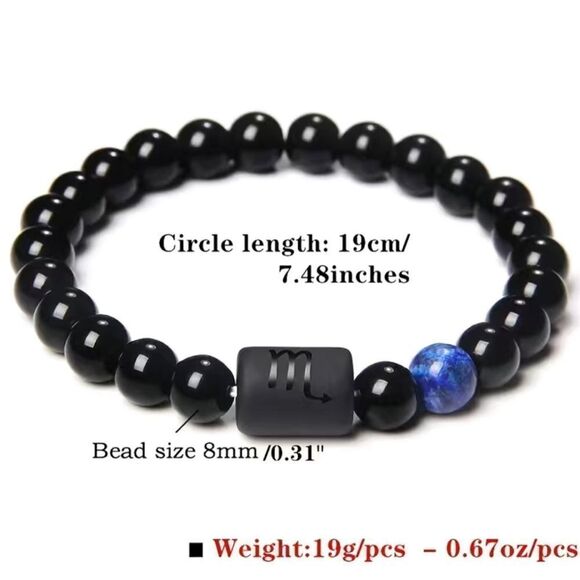 New Beaded Zodiac Bracelet - Black Stone - Unisex - Multiple Available - Picture 5 of 8